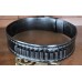 Handmade Leather Revolver Belt with Border Stamp  Design and 12 Bullet Loops in Black